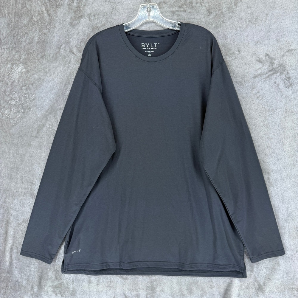 BYLT Premium Basics Signature Long Sleeve Crew Neck Shirt Dark Charcoal XXL